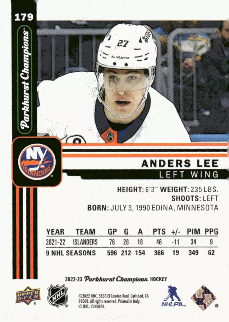 2022-23 Parkhurst Champions #179 Anders Lee 1