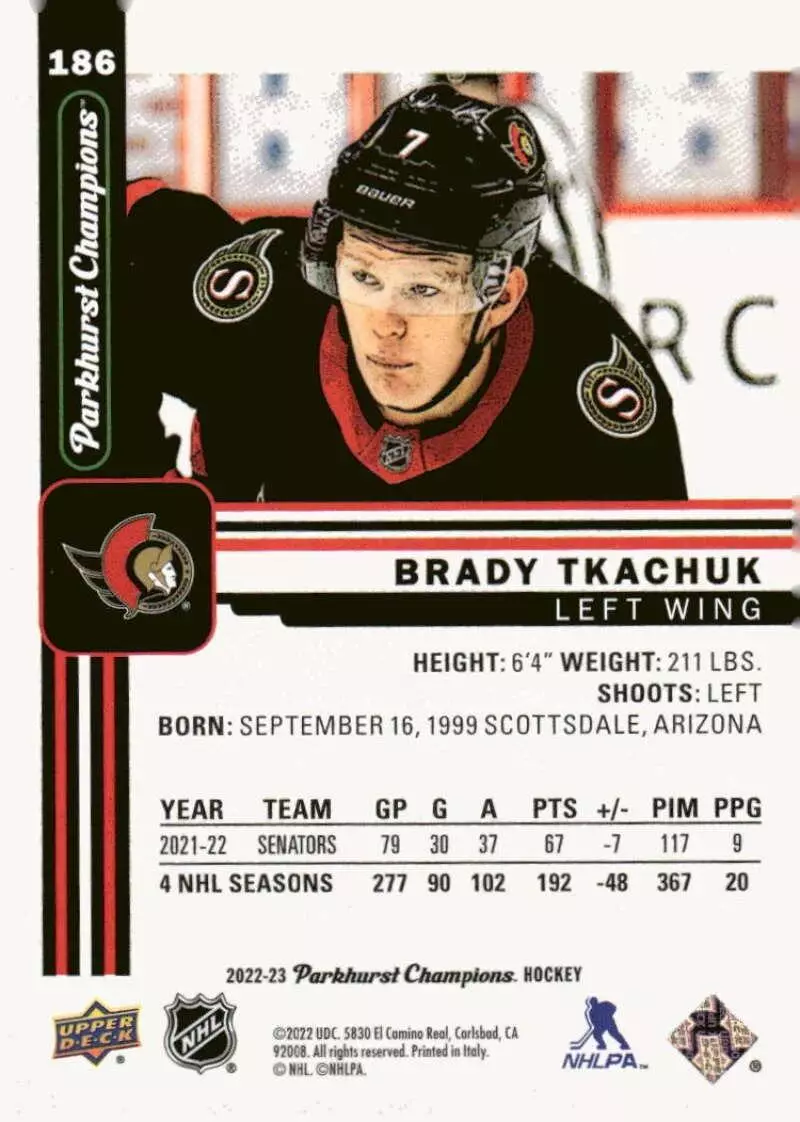 2022-23 Parkhurst Champions #186 Brady Tkachuk 1