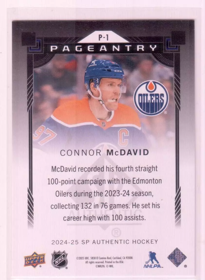 2024-25 SP Authentic Pageantry #P1 Connor McDavid 1