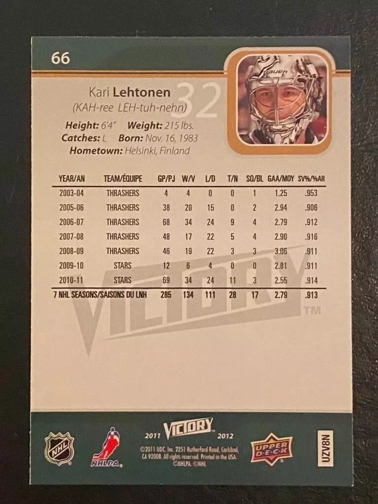 2011-12 Upper Deck Victory #66 Kari Lehtonen 1