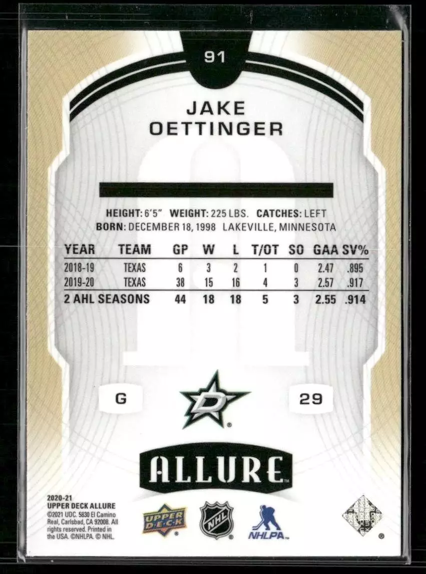 2020-21 Upper Deck Allure #91 Jake Oettinger RC 1