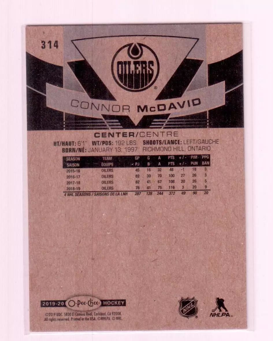 2019-20 O-Pee-Chee #314 Connor McDavid 1