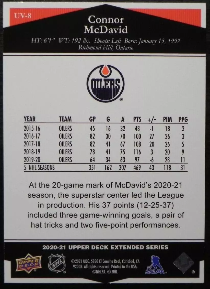 2020-21 Upper Deck Ultimate Victory #UV8 Connor McDavid 1