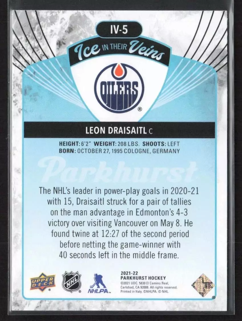 2021-22 Parkhurst Ice in Their Veins #IV5 Leon Draisaitl 1