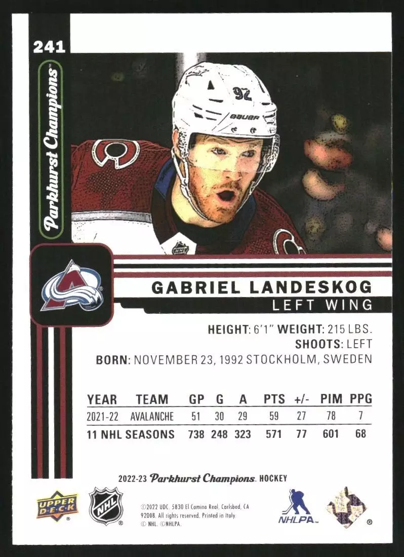 2022-23 Parkhurst Champions #241 Gabriel Landeskog 1