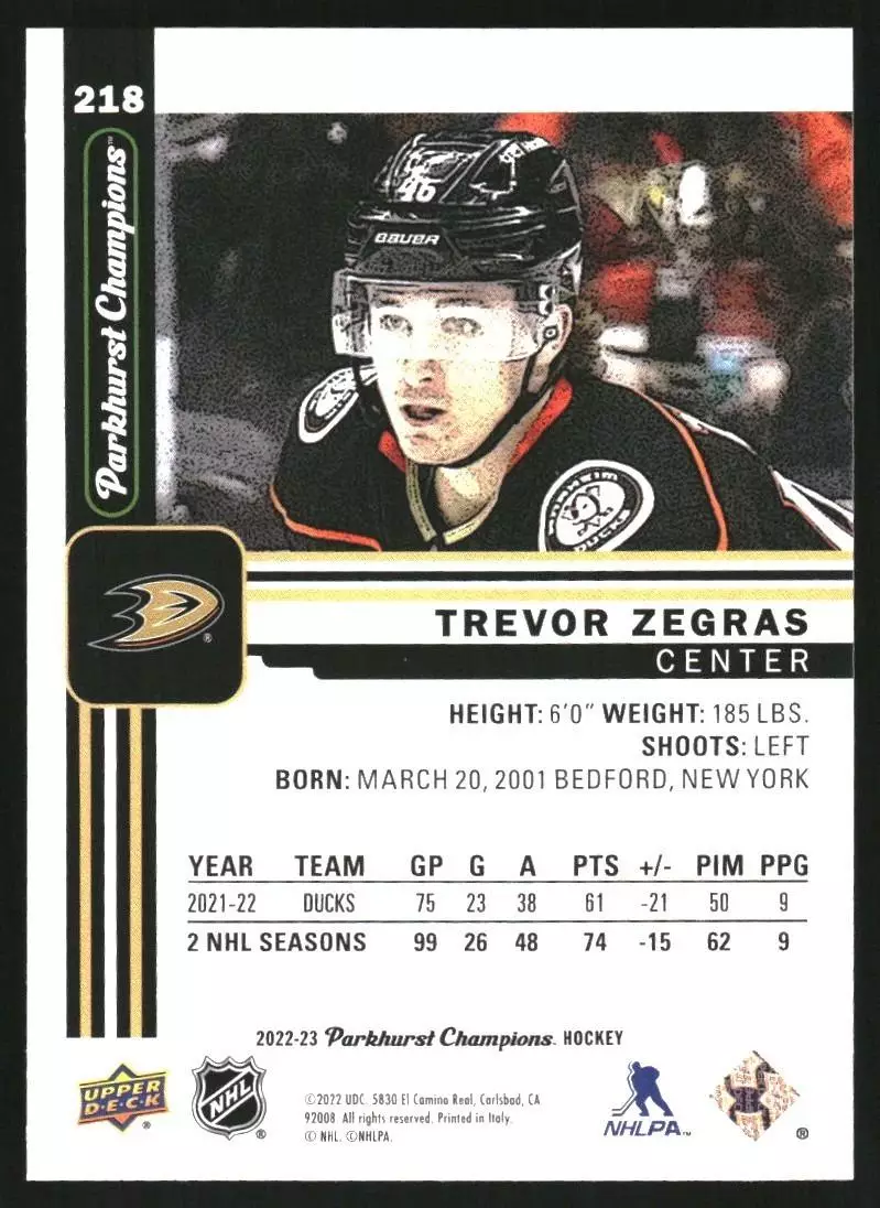 2022-23 Parkhurst Champions #218 Trevor Zegras 1