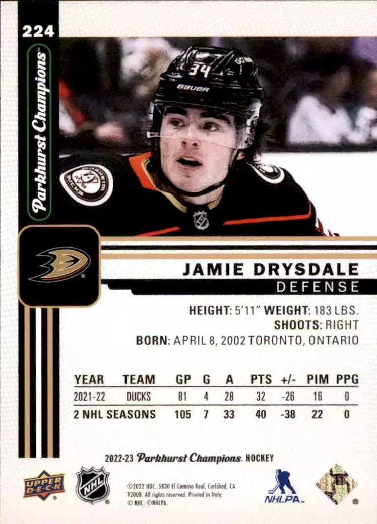 2022-23 Parkhurst Champions #224 Jamie Drysdale 1