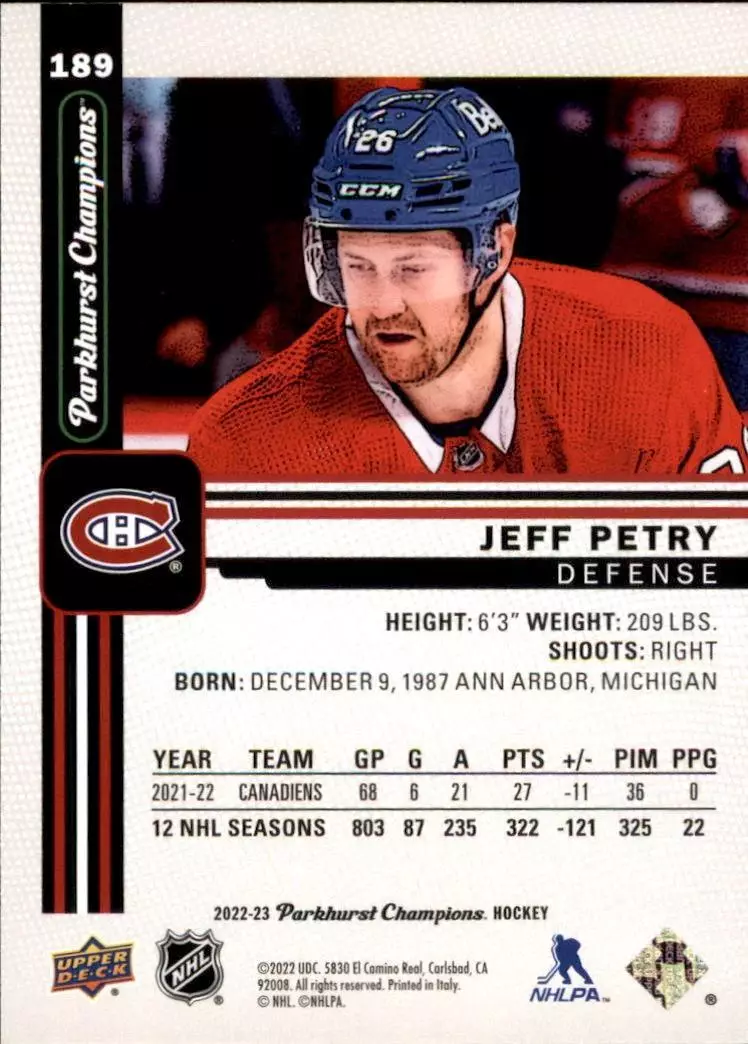 2022-23 Parkhurst Champions #189 Jeff Petry 1