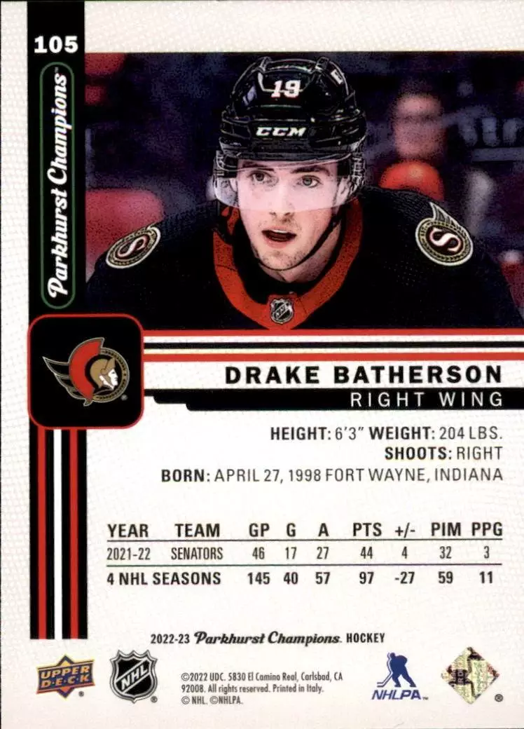 2022-23 Parkhurst Champions #105 Drake Batherson 1