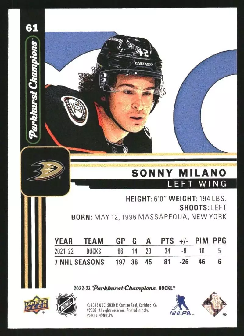 2022-23 Parkhurst Champions #61 Sonny Milano 1