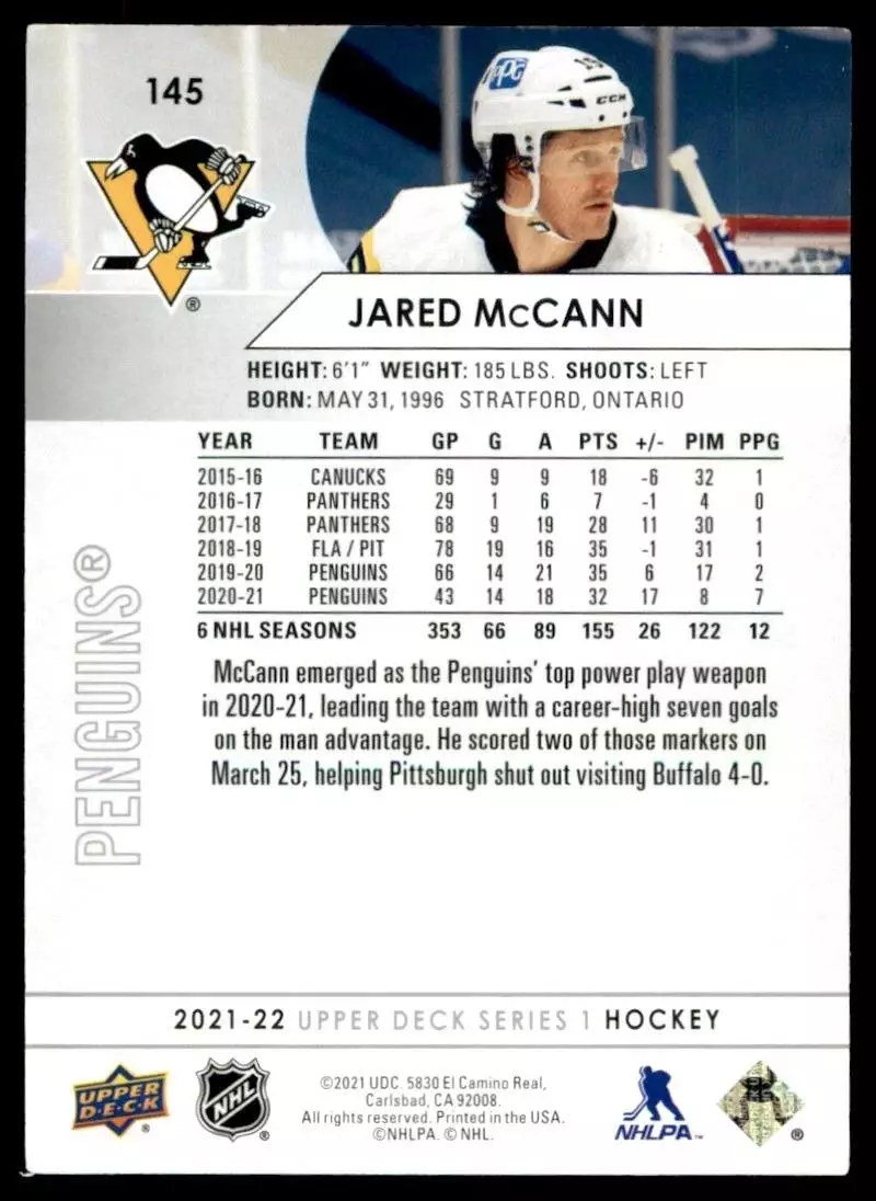 2021-22 Upper Deck 145 Jared McCann 1