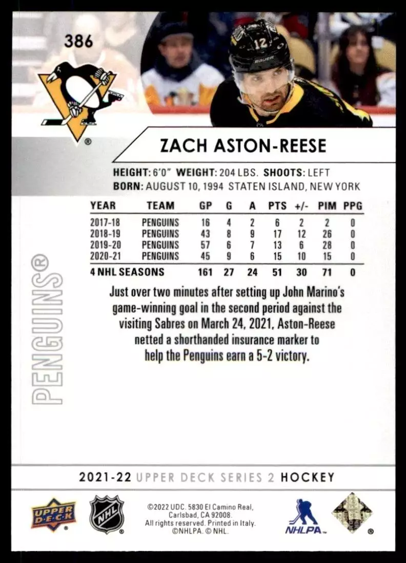 2021-22 Upper Deck #386 Zach Aston-Reese 1