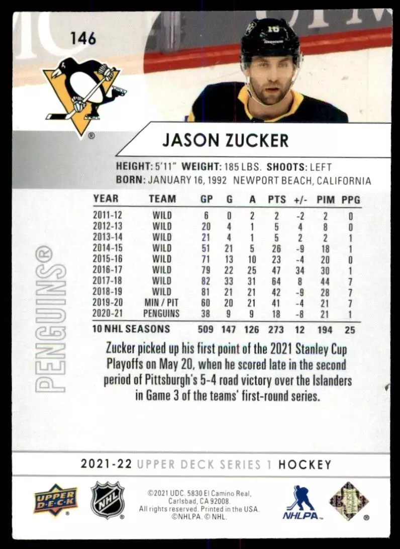 2021-22 Upper Deck #146 Jason Zucker 1
