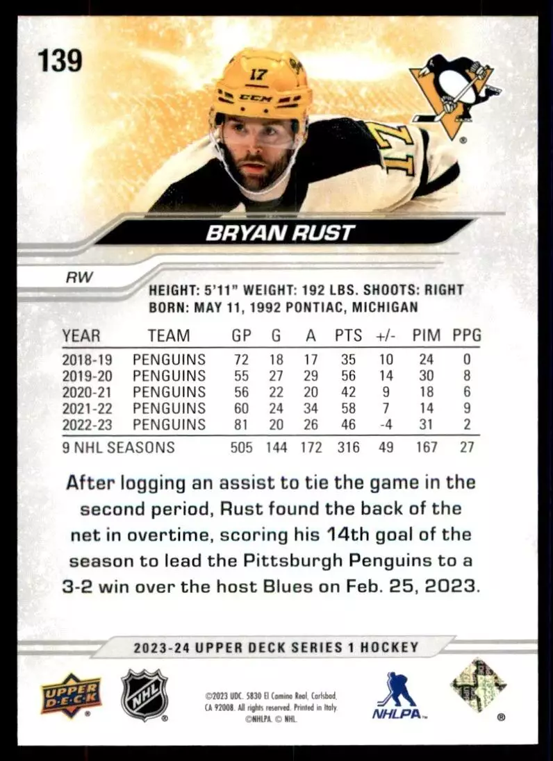 2023-24 Upper Deck #139 Bryan Rust 1