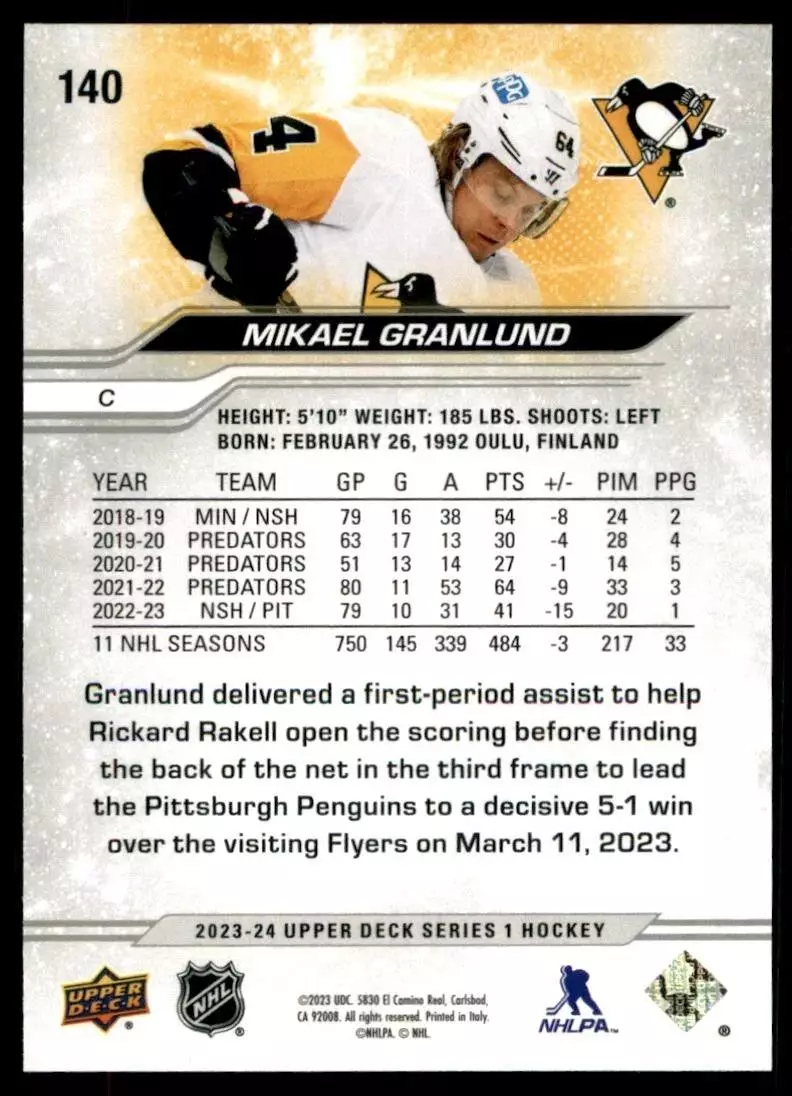 2023-24 Upper Deck #140 Mikael Granlund 1