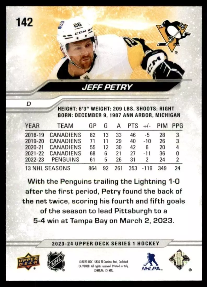 2023-24 Upper Deck #142 Jeff Petry 1