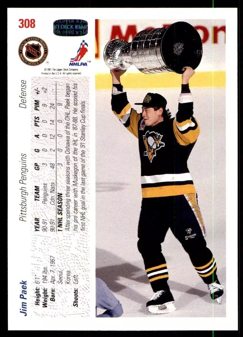 1991-92 Upper Deck #308 Jim Paek RC 1