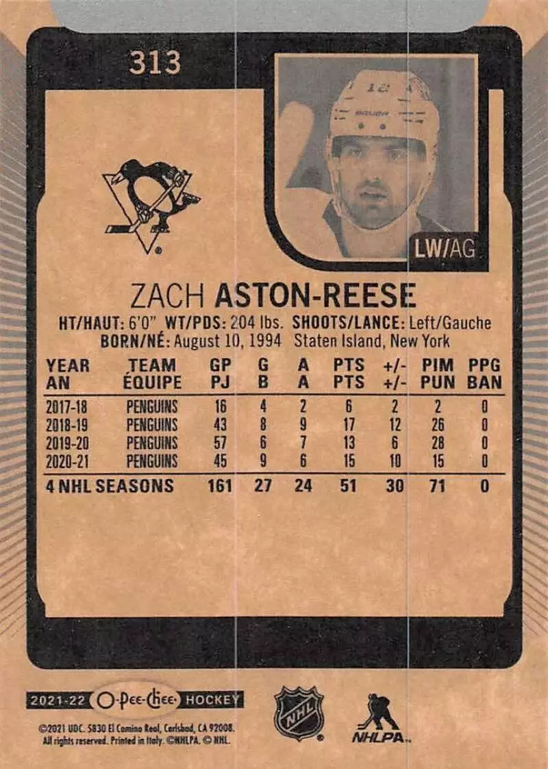 2021-22 O-Pee-Chee #313 Zach Aston-Reese 1