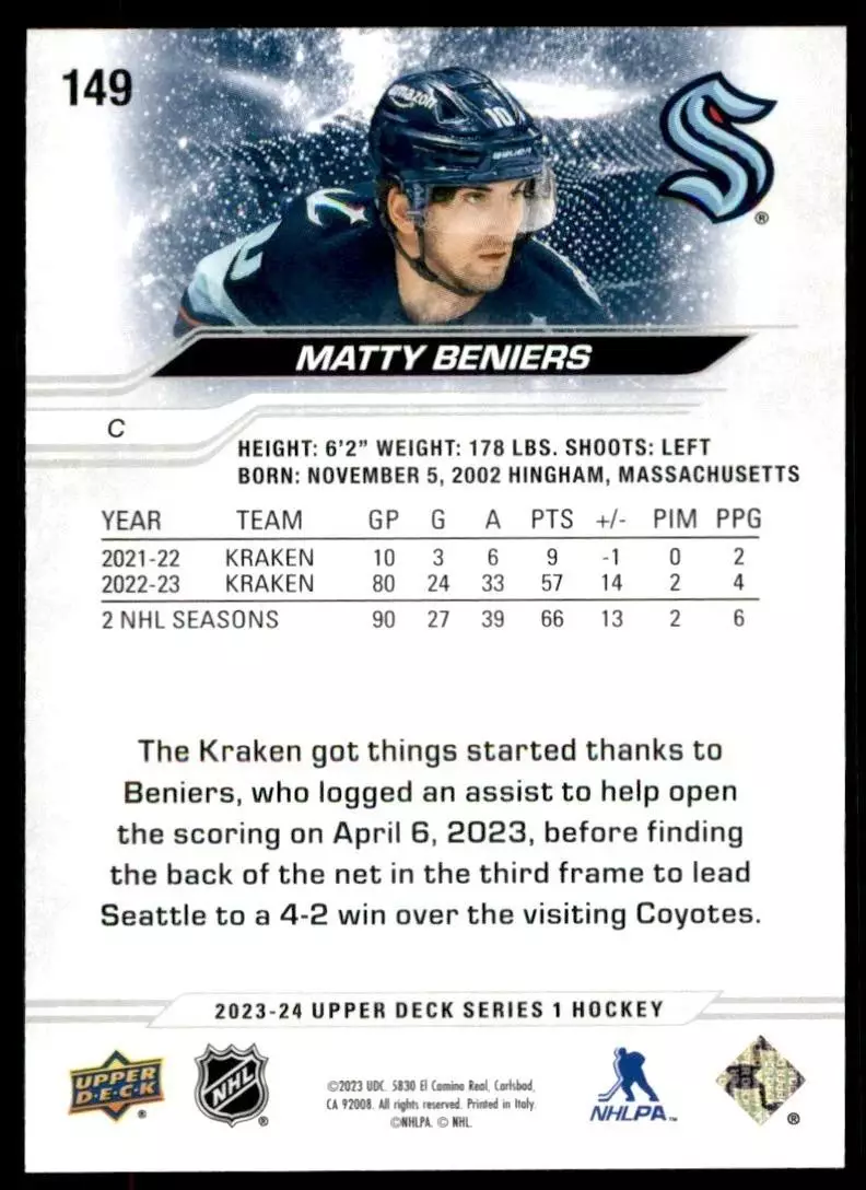 2023-24 Upper Deck #149 Matty Beniers 1
