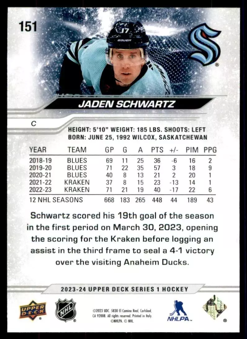 2023-24 Upper Deck #151 Jaden Schwartz 1