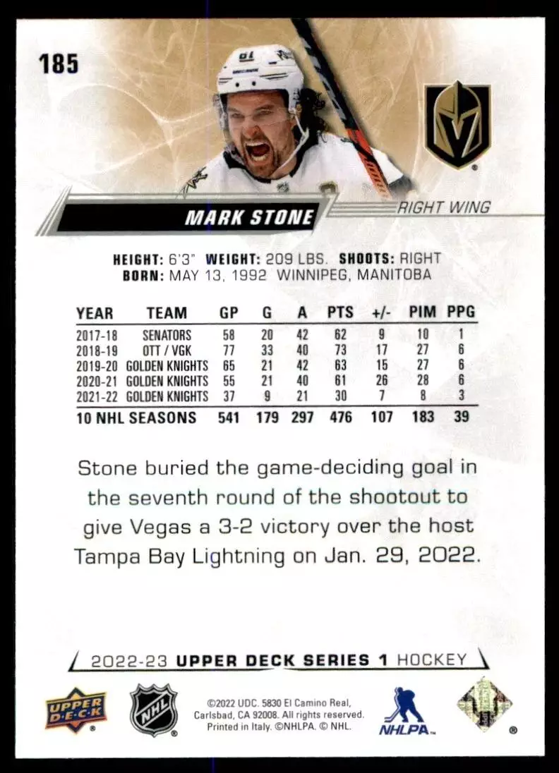 2022-23 Upper Deck #185 Mark Stone 1