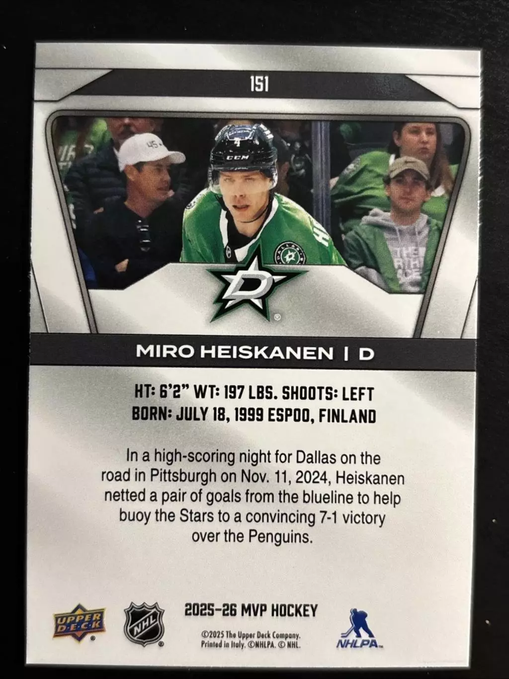 2025-26 Upper Deck MVP #151 Miro Heiskanen 1