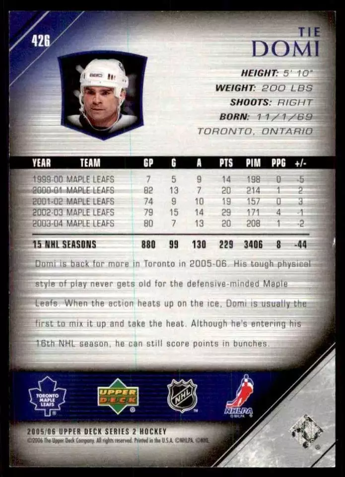 2005-06 Upper Deck #426 Tie Domi 1