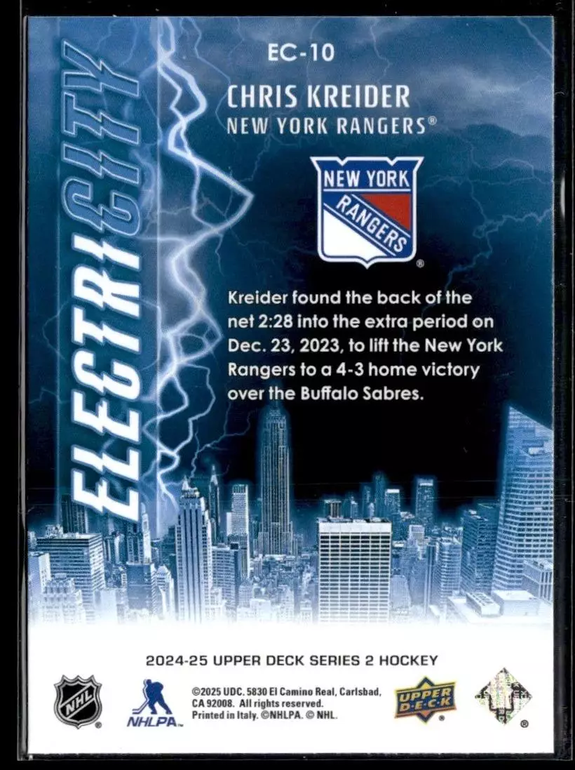 2024-25 Upper Deck ElectriCITY #EC10 Chris Kreider 1