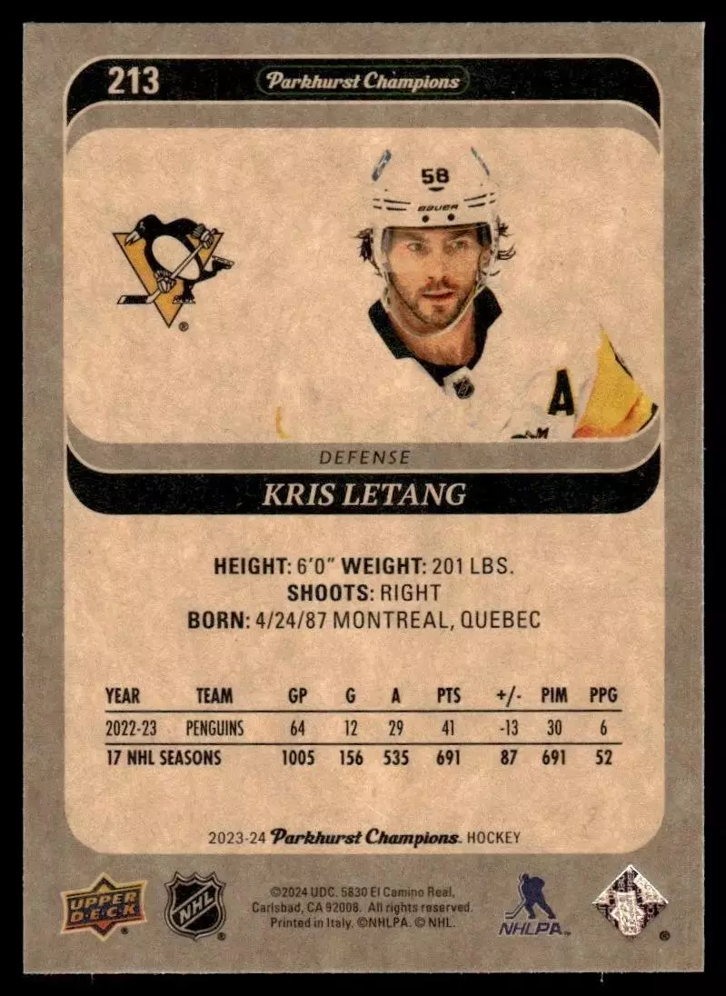 2022-23 Parkhurst Champions #203 Kris Letang 1