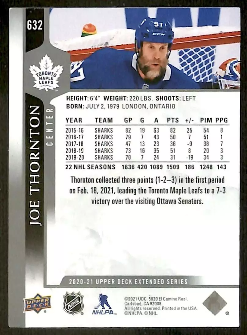 2020-21 Upper Deck #632 Joe Thornton 1