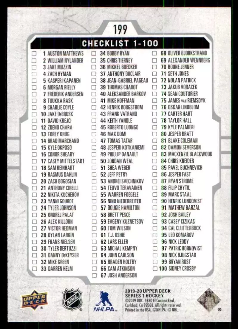 2019-20 Upper Deck #199 Auston Matthews/Johnny Gaudreau CL 1