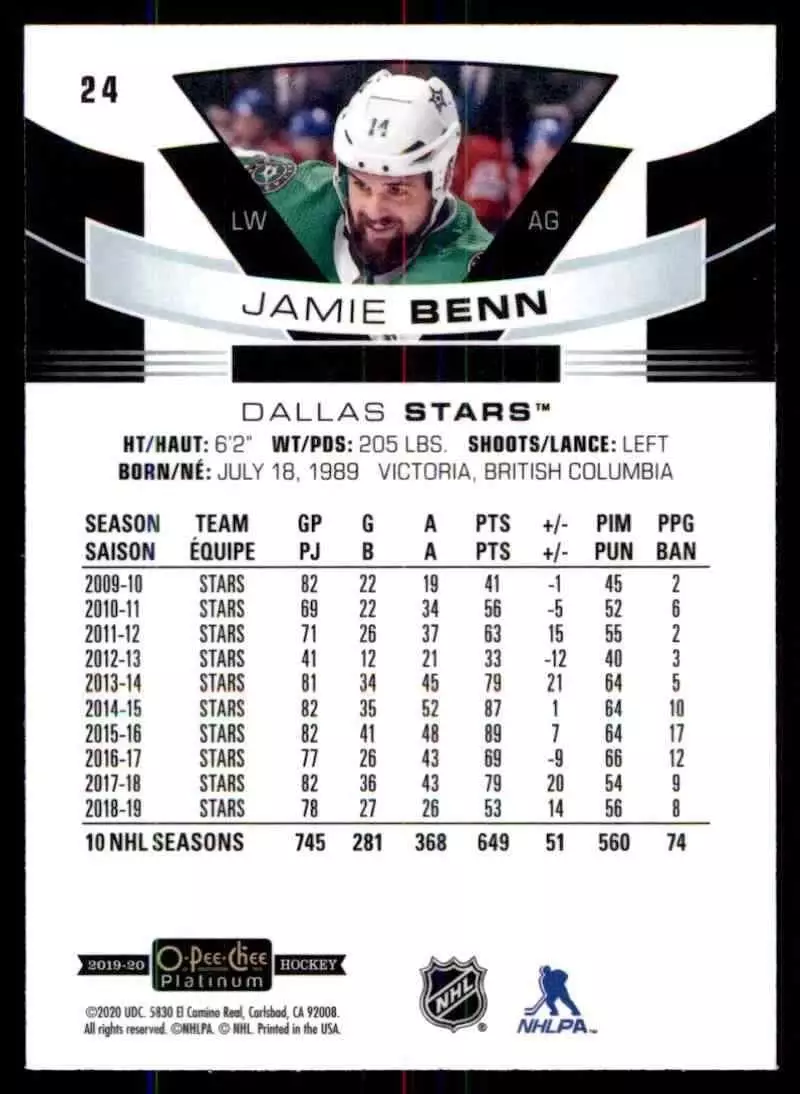 2019-20 O-Pee-Chee Platinum #24 Jamie Benn 1