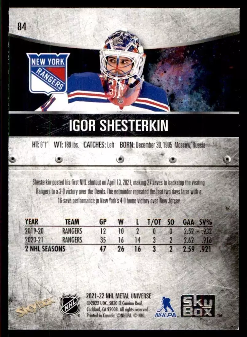 2021-22 Metal Universe #84 Igor Shesterkin 1