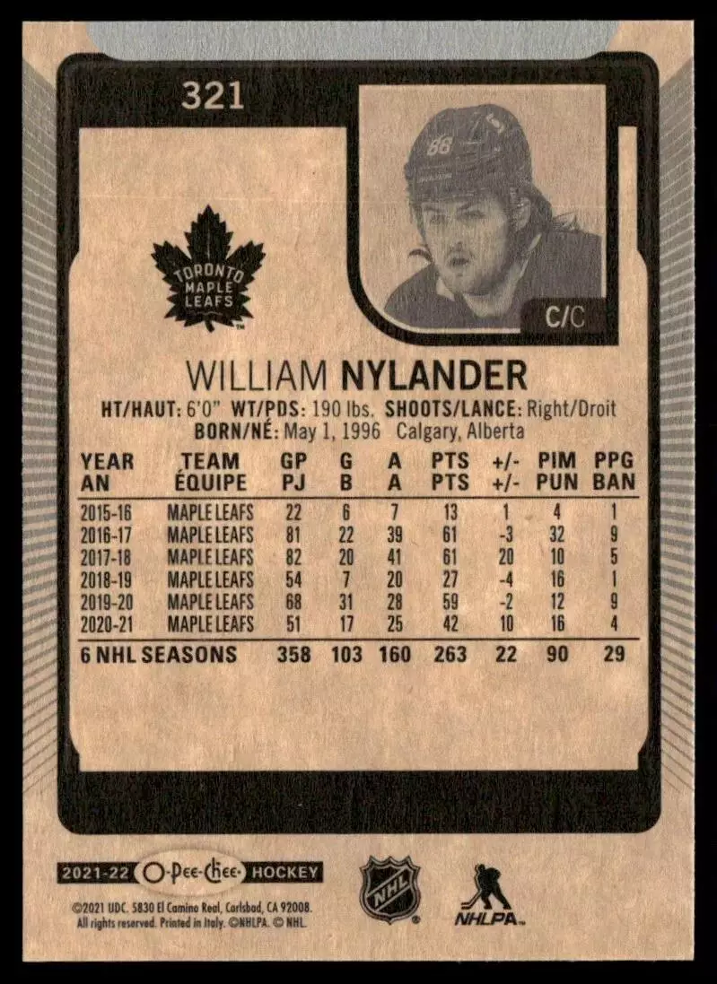 2021-22 O-Pee-Chee #321 William Nylander 1