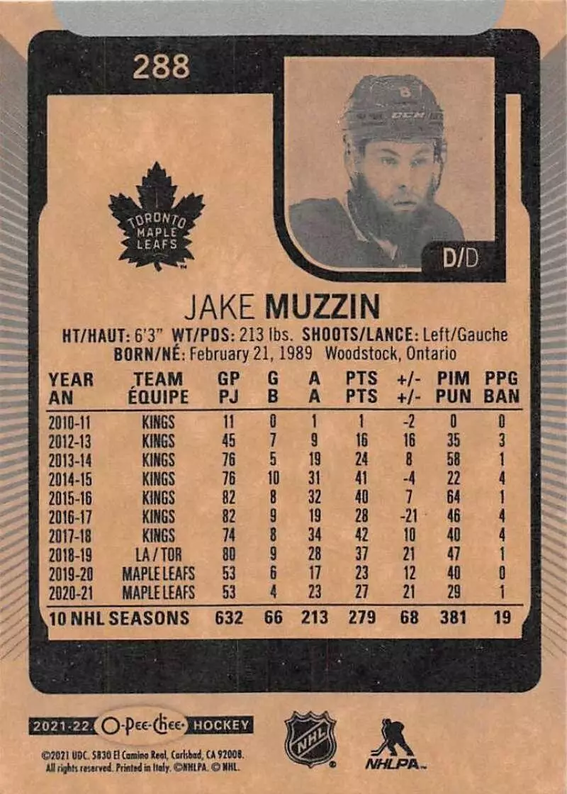 2021-22 O-Pee-Chee #288 Jake Muzzin 1