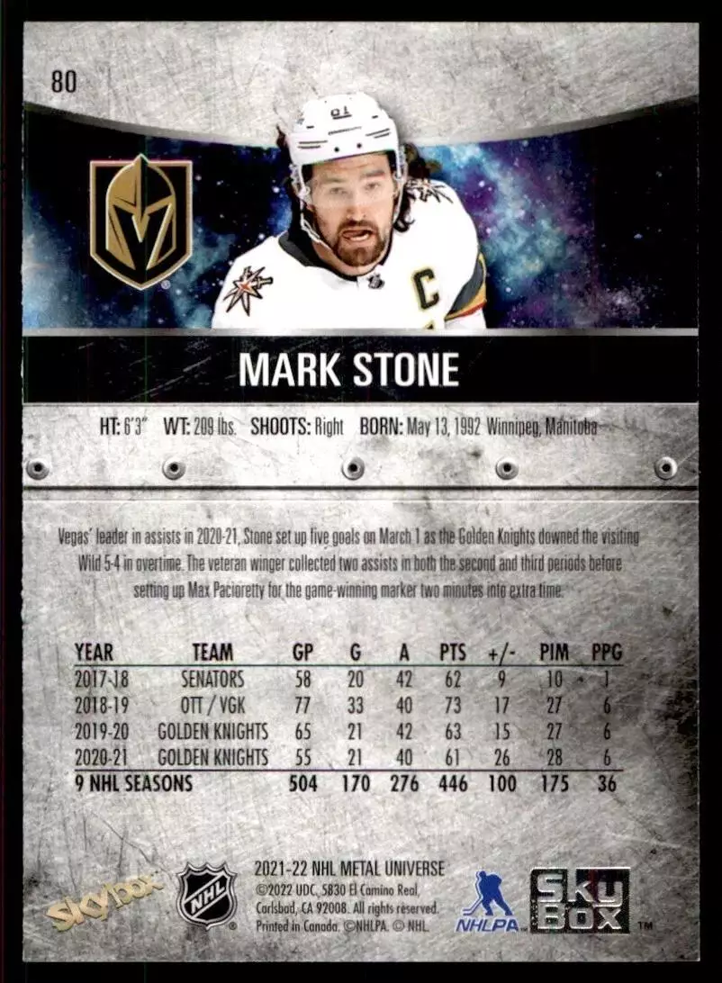 2021-22 Metal Universe #80 Mark Stone 1