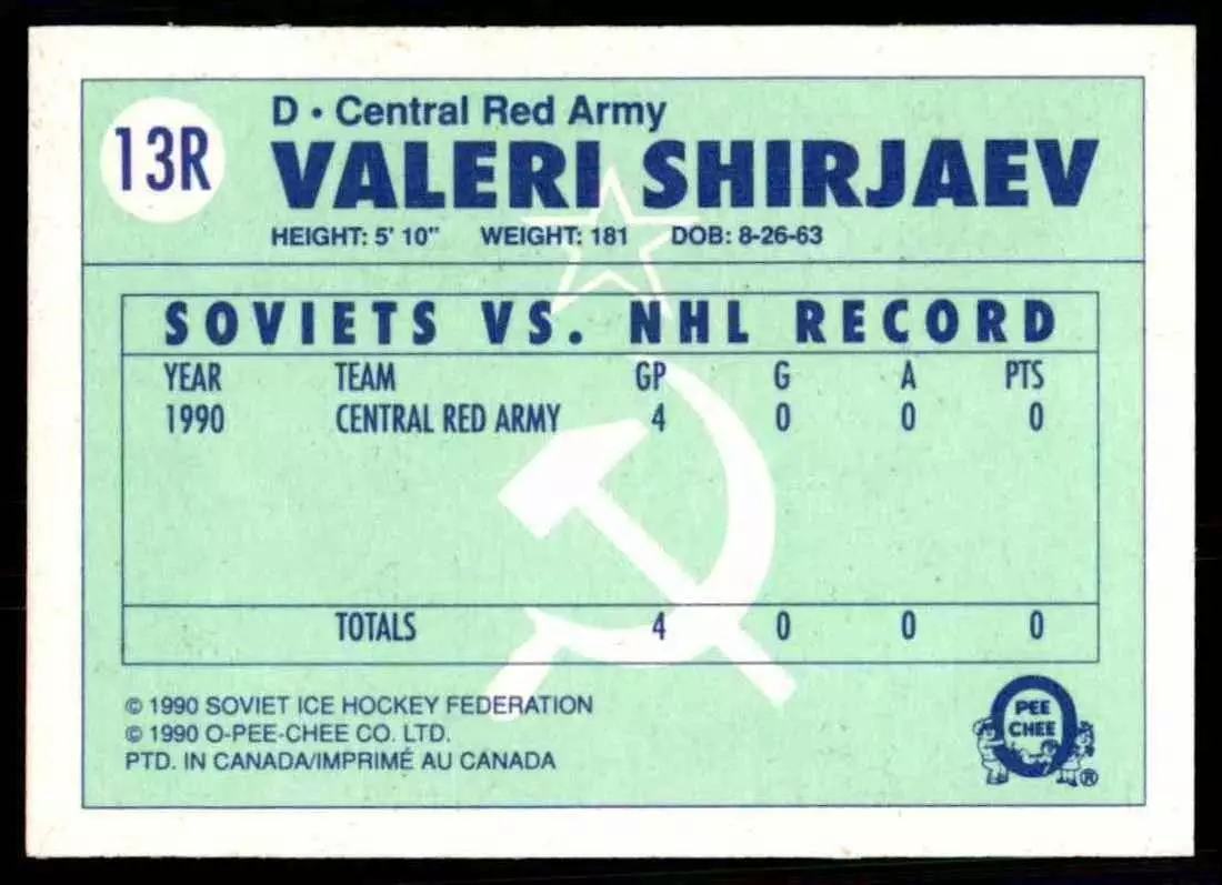 1990-91 O-Pee-Chee Red Army #13R Valeri Shirjaev 1