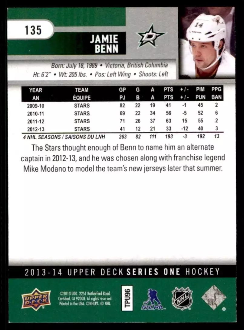 2013-14 Upper Deck #135 Jamie Benn 1