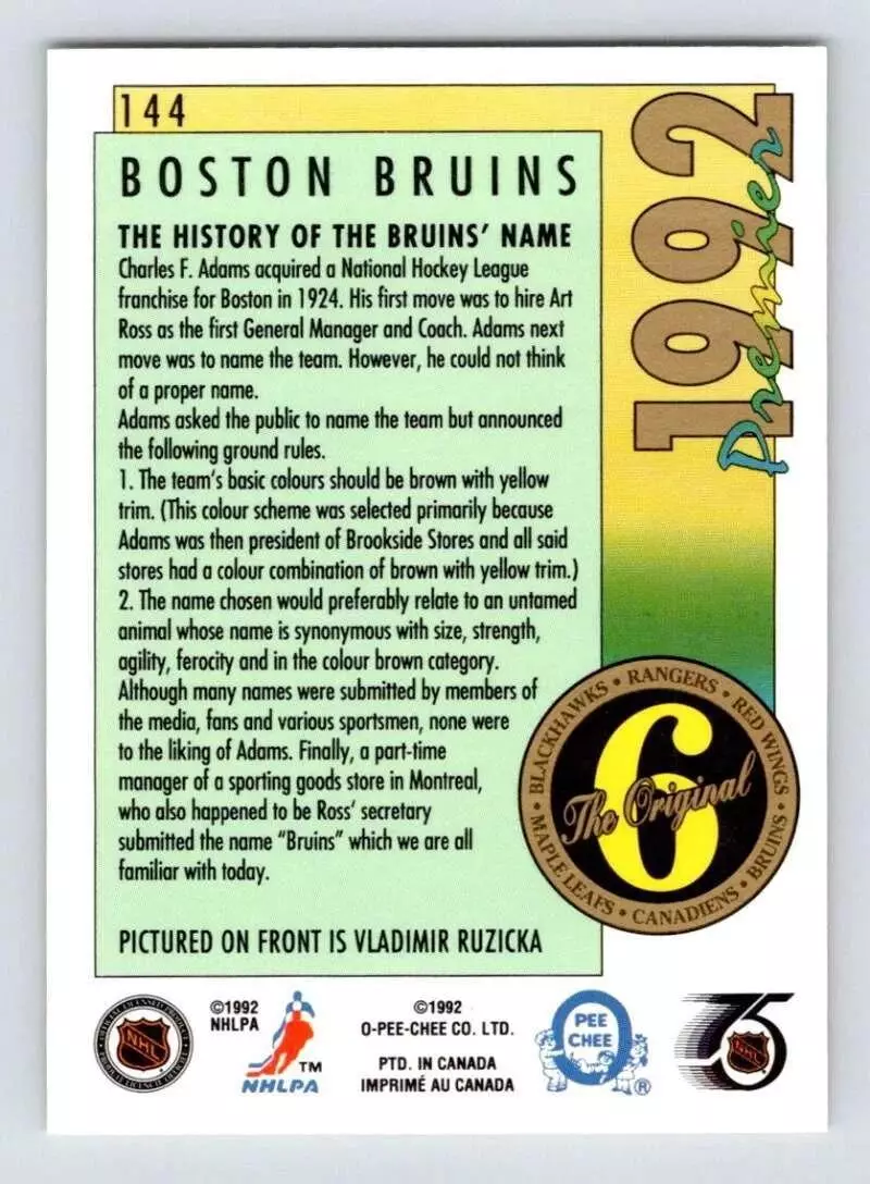 1991-92 OPC Premier #144 Vladimir Ruzicka ORIG6 1