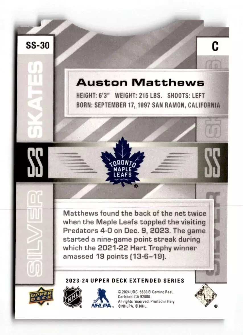 2023-24 Upper Deck Silver Skates #SS30 Auston Matthews 1
