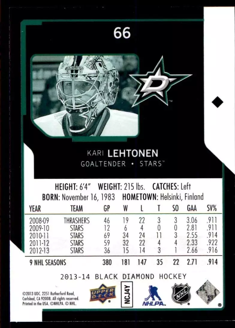 2013-14 Black Diamond #66 Kari Lehtonen 1