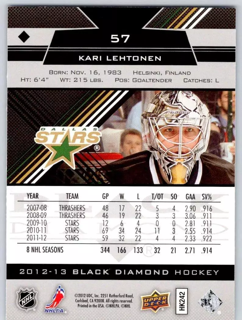 2012-13 Black Diamond #57 Kari Lehtonen 1