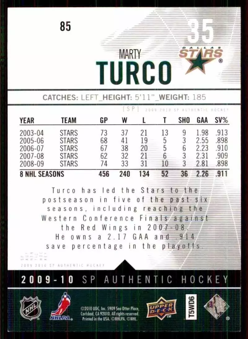 2009-10 SP Authentic #85 Marty Turco 1