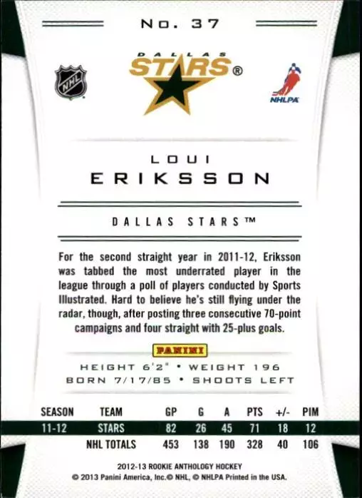 2012-13 Panini Rookie Anthology #37 Loui Eriksson 1