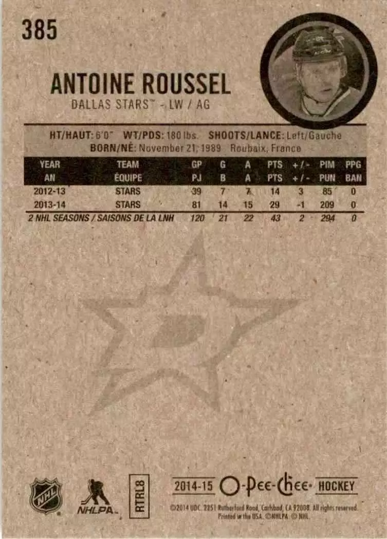 2014-15 O-Pee-Chee #385 Antoine Roussel 1