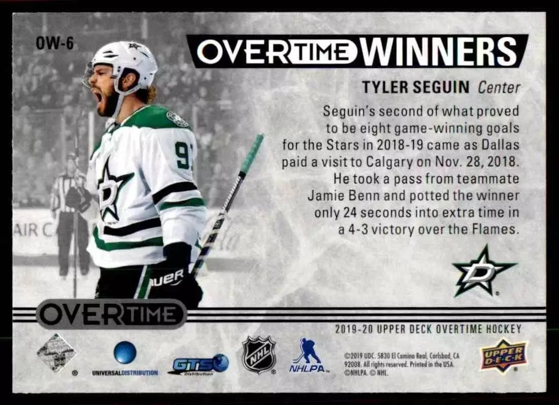 2019-20 Upper Deck Overtime OT Winners #OW6 Tyler Seguin 1