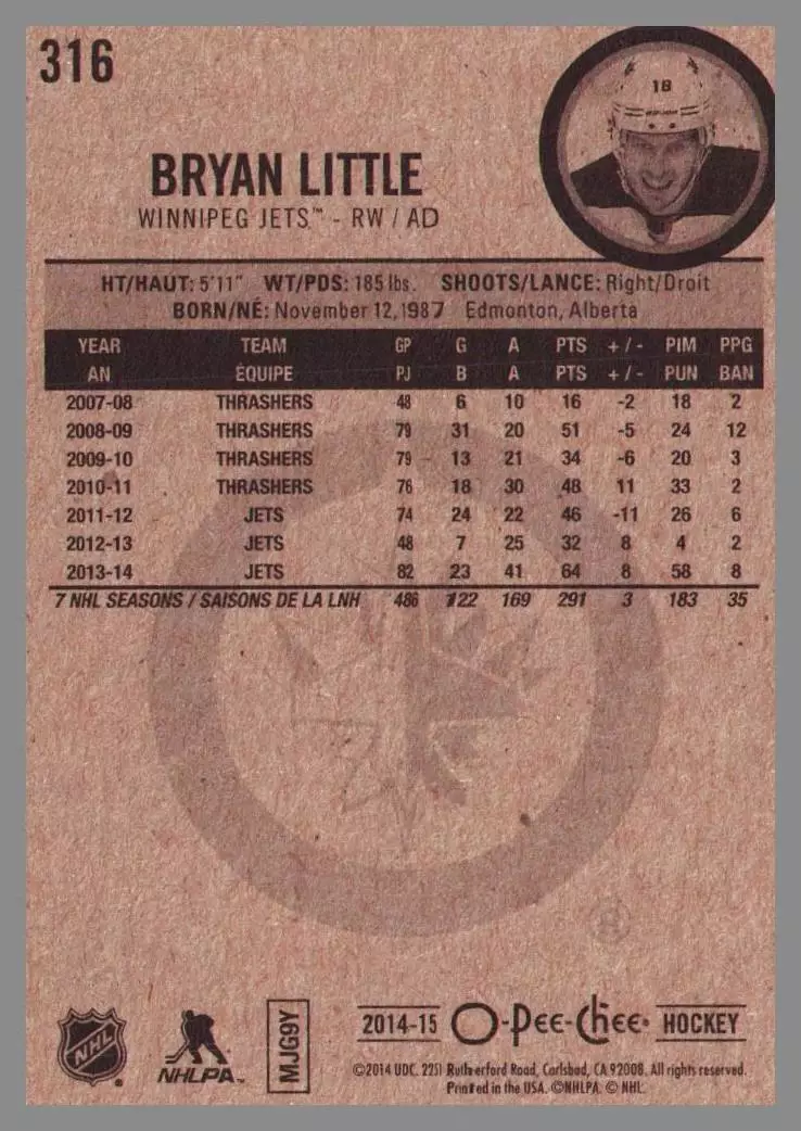 2014-15 O-Pee-Chee #316 Bryan Little 1