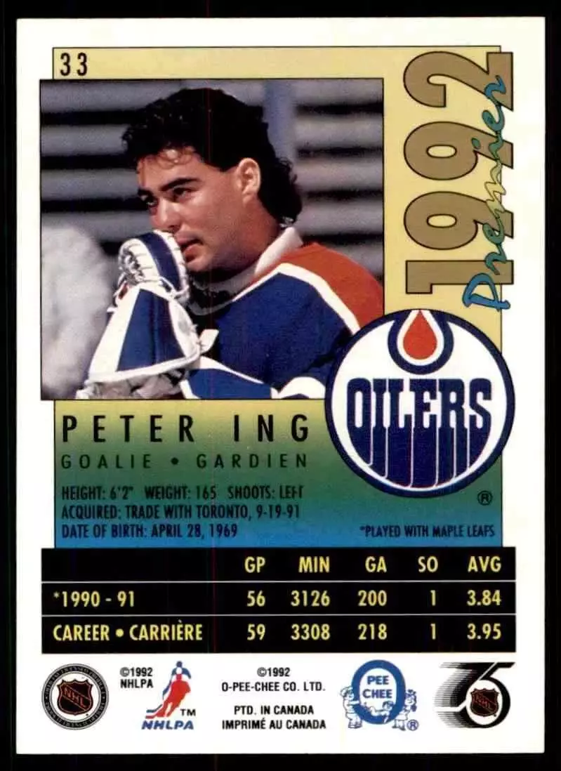1991-92 OPC Premier #33 Peter Ing 1