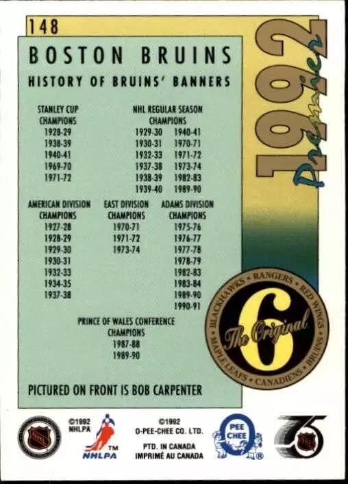 1991-92 OPC Premier #148 Bob Carpenter ORIG6 1