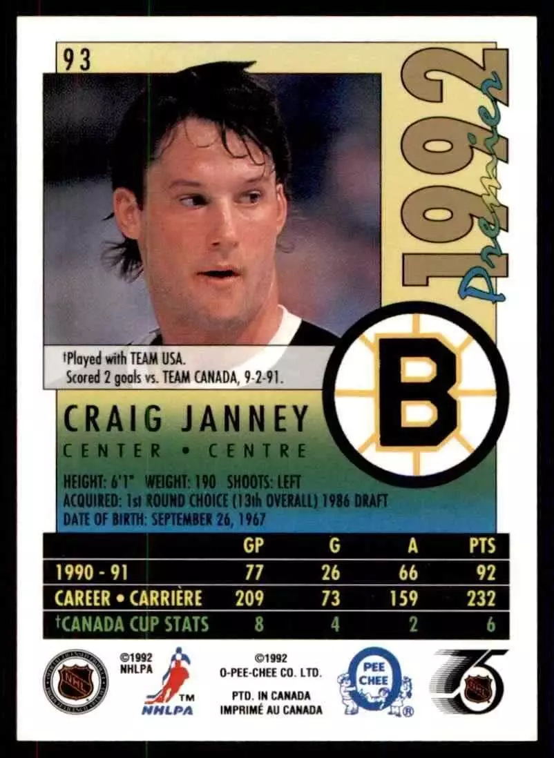 1991-92 OPC Premier #93 Craig Janney 1